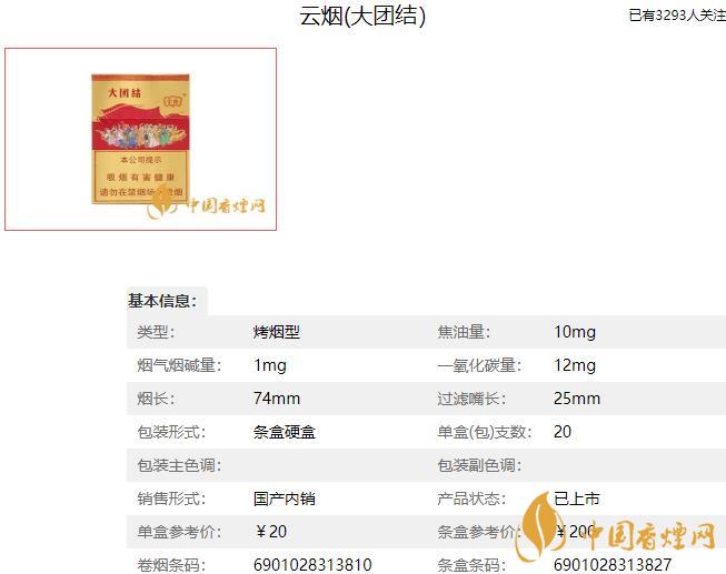 云煙大團(tuán)結(jié)多少錢一盒 云煙大團(tuán)結(jié)香煙價格表圖2021